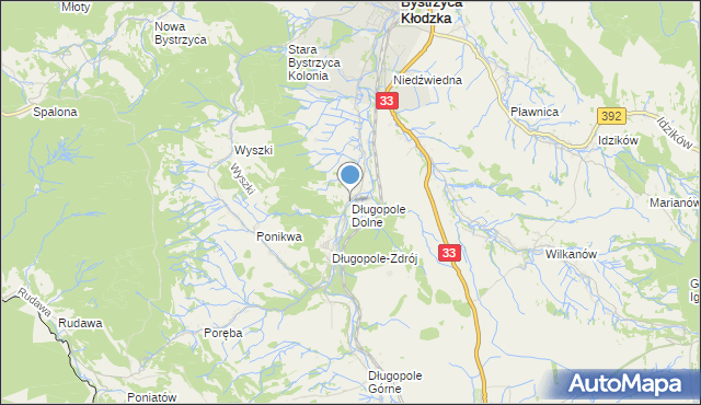 mapa Długopole Dolne, Długopole Dolne na mapie Targeo